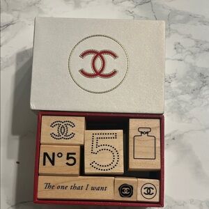 CHANEL Red and White Wooden Block Set